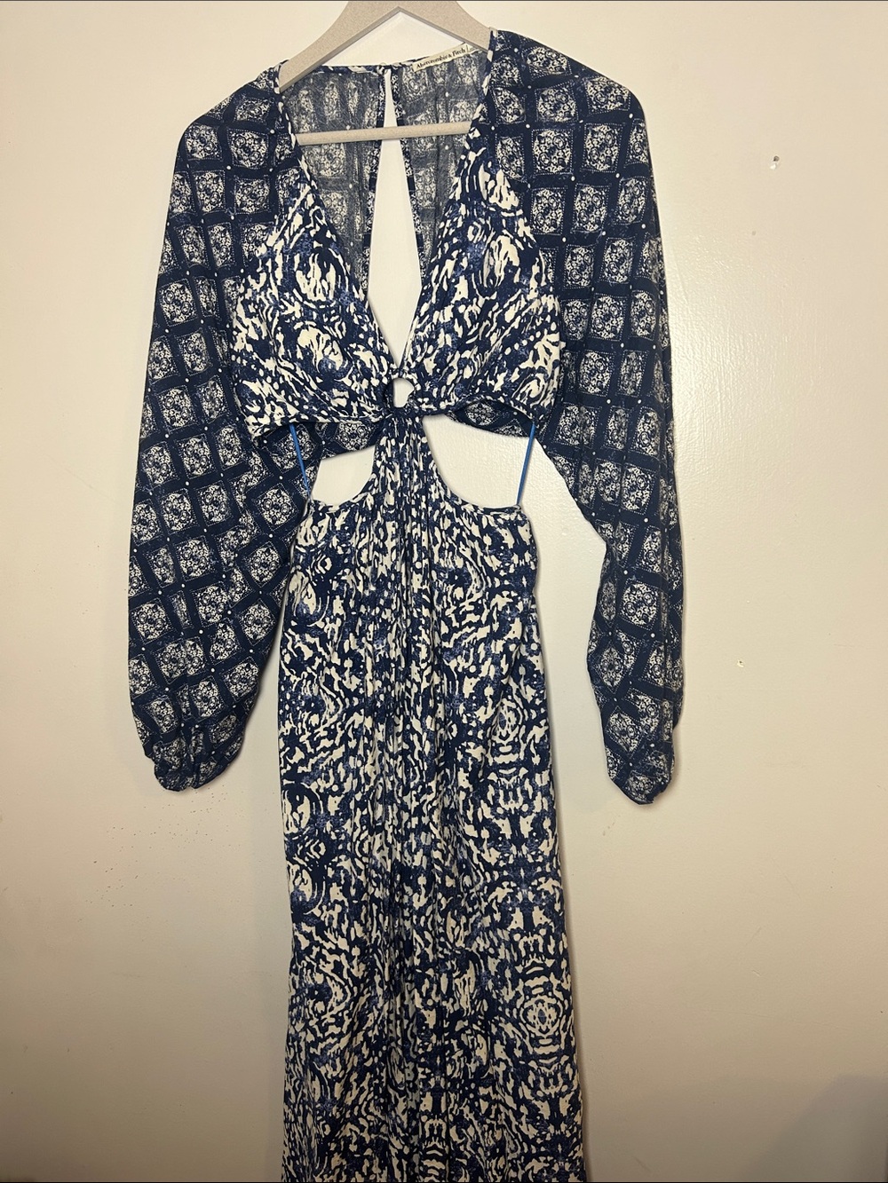 Abercrombie & Fitch Navy and White Cutout Tie-Front Maxi Dress